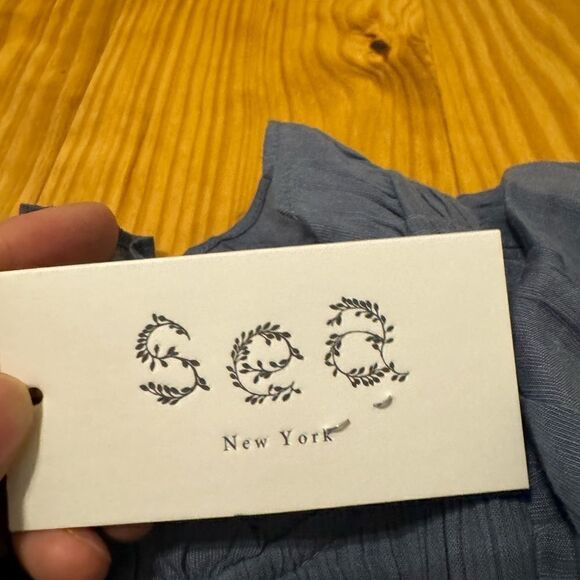 NWT Sea New York Eleanor Tiered Smocked Dress Slate Ruffle SM Boho Spring Linen - Picture 8 of 14